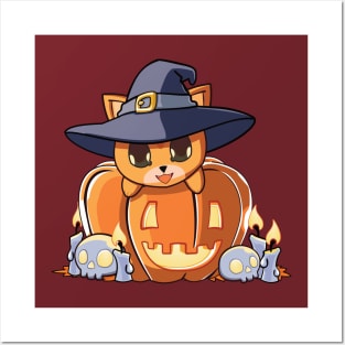 Red cat in a pumpkin Posters and Art